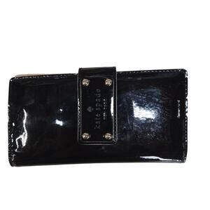 Kate Spade Wallet Black Patent Leather Stacy Pasadena Foldover Designer Preppy